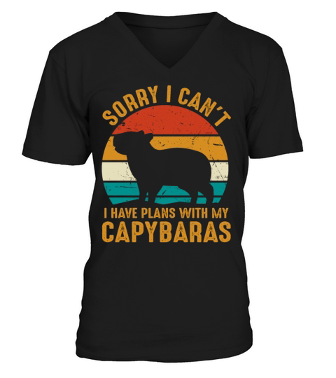 Retro Capybara Sorry I Cant I Have Plans V-Neck T-shirt