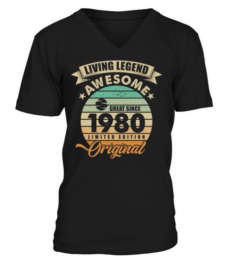 Vintaga 1980 Birthday V-Neck T-shirt