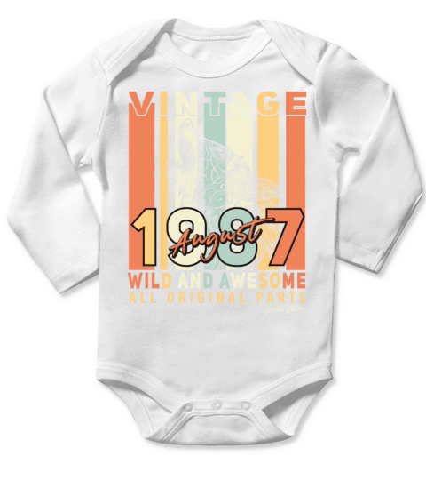 August 1987 Birthday Greeting Long Sleeve Baby One-Piece