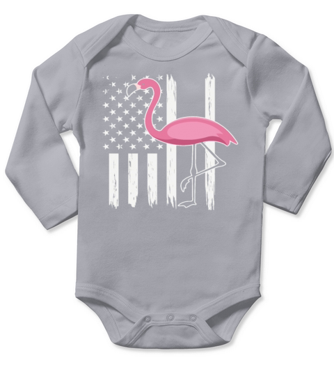 Flamingo American USA Flag Retro Vintage Long Sleeve Baby One-Piece