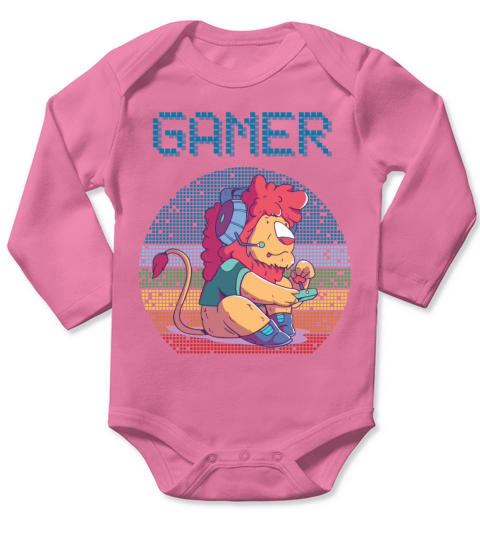 Gamer Retro Video Games Vintage Gaming Funny Lion Long Sleeve Baby One-Piece