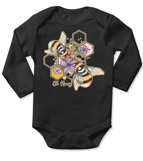 Oh Honey Sweet Bees Beekeeper Line Art Girl Long Sleeve Baby One-Piece