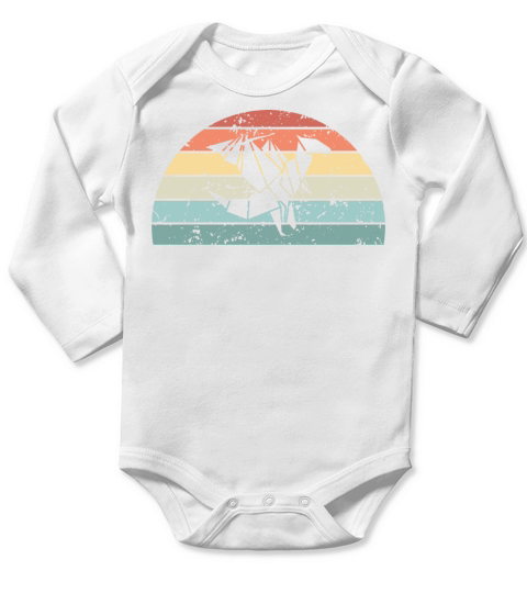 Retro Origami Sunset Vintage Japanese Sunrise Long Sleeve Baby One-Piece