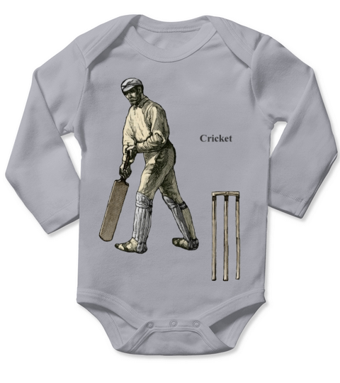 Vintage Cricket Player with a Bat and Wicket Long Sleeve Baby One-Piece