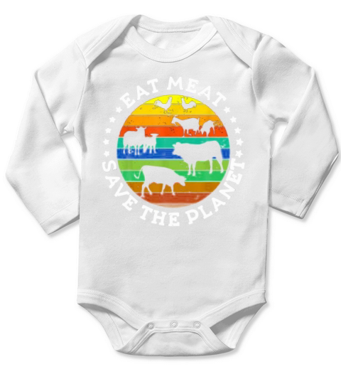 Vintage Eat Meat Save The Planet shirt Long Sleeve Baby One-Piece