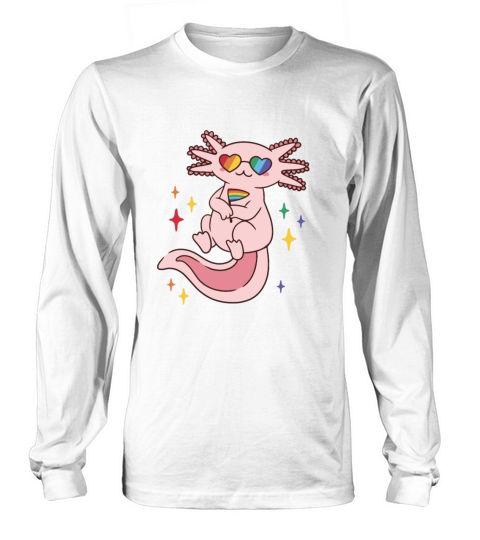 Axolotl cartoon holding a Pride flag Long sleeved Unisex