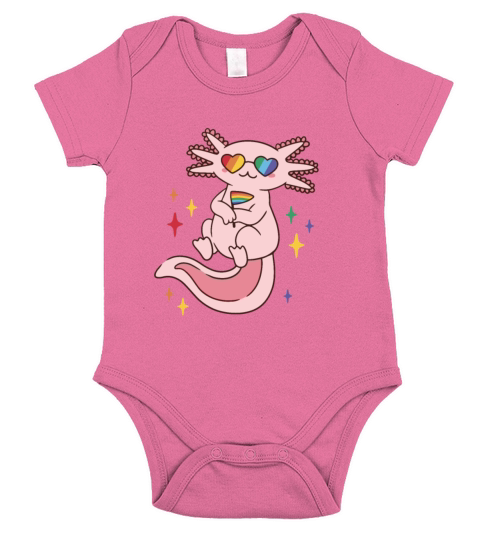 Axolotl cartoon holding a Pride flag Short Sleeve Baby One-Piece