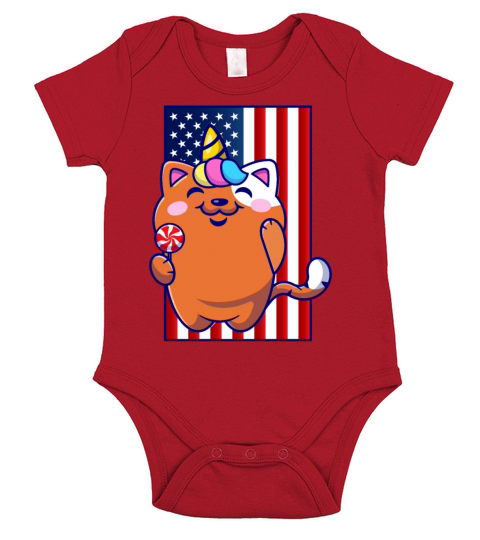 Cat Unicorn Candy American Flag Usa 4th of July Short Sleeve Baby One-Piece