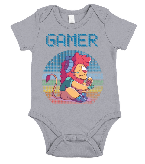 Gamer Retro Video Games Vintage Gaming Funny Lion Short Sleeve Baby One-Piece