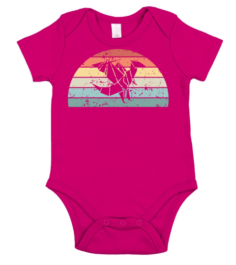 Retro Origami Sunset Vintage Japanese Sunrise Short Sleeve Baby One-Piece
