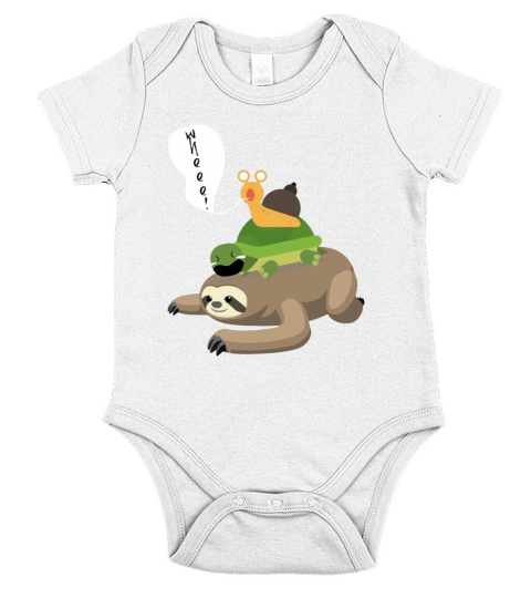 Sloth, Turtle and Snail Piggyback Funny Running Wild T-Shirt Short Sleeve Baby One-Piece