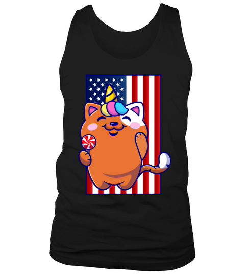 Cat Unicorn Candy American Flag Usa 4th of July Tank Top Unisex