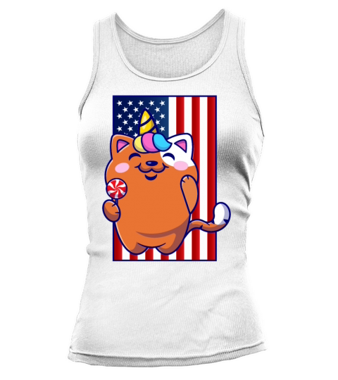 Cat Unicorn Candy American Flag Usa 4th of July Tank top Woman