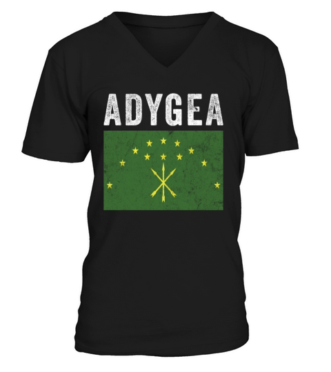 Adygea Flag Distressed - Circassian Flag V-Neck T-shirt