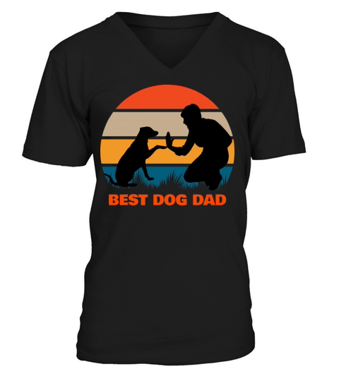 Best Dog Dad Fathers Day Vintage Sunset V-Neck T-shirt