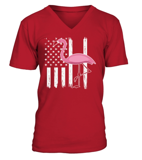 Flamingo American USA Flag Retro Vintage V-Neck T-shirt