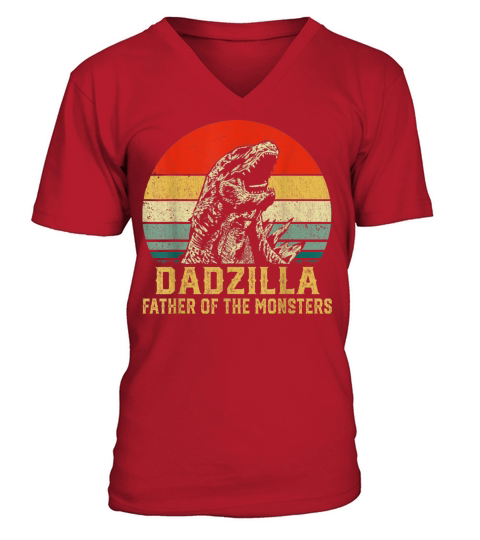 Mens Retro Vintage Dadzilla Father Of The Monsters Funny Gifts T-Shirt V-Neck T-shirt