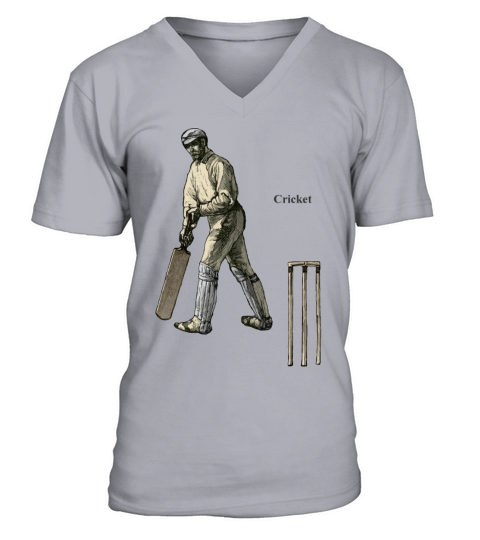Vintage Cricket Player with a Bat and Wicket V-Neck T-shirt