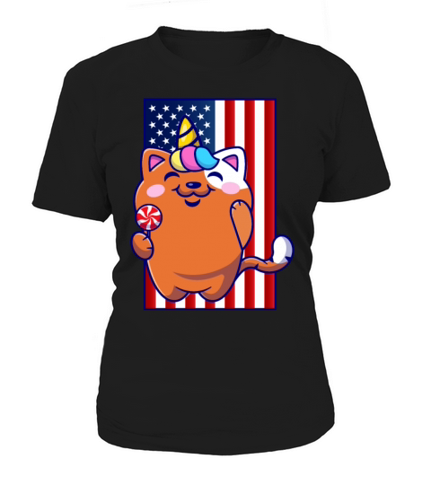 Cat Unicorn Candy American Flag Usa 4th of July Women's T-Shirt