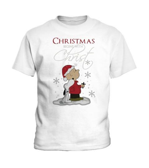 Snoopy and Charlie Christmas begins with Christ Kids T-Shirt
