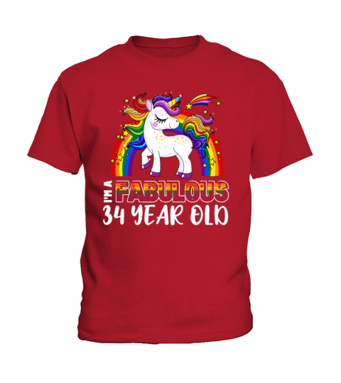 Unicorn Age 34 Years Gay Pride LGBT Pride Month Kids T-Shirt