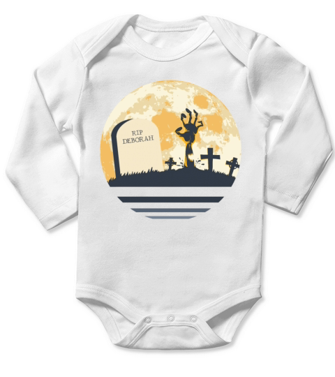 DEBORAH Grave Tombstone Halloween Zombie Spooky Long Sleeve Baby One-Piece
