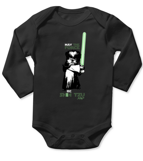 May The Force Be Shih Tzu T-Shirt Long Sleeve Baby One-Piece