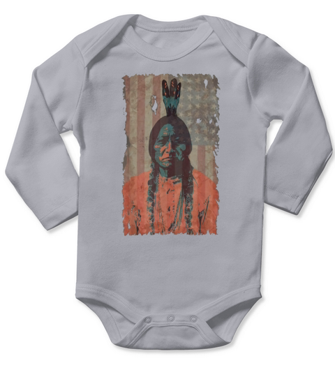 Native American Warrior USA Flag Retro shirt Long Sleeve Baby One-Piece