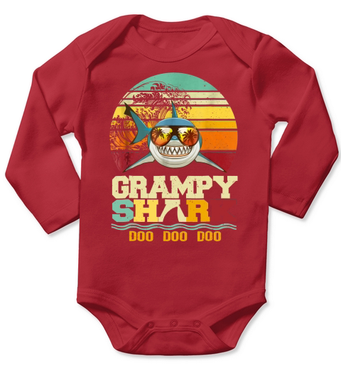 Retro Vintage Grampy Shark T Shirt Doo Doo Doo Long Sleeve Baby One-Piece