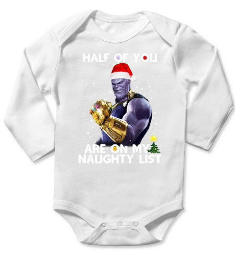 Thanos half of you are on my naughty list Long Sleeve Baby One-Piece