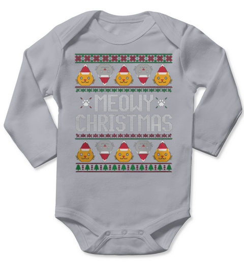 UGLY CHRISTMAS SWEATER  CAT CAT ELF MEOWY CHRISTMAS XMAS MERRY HAPPY Long Sleeve Baby One-Piece