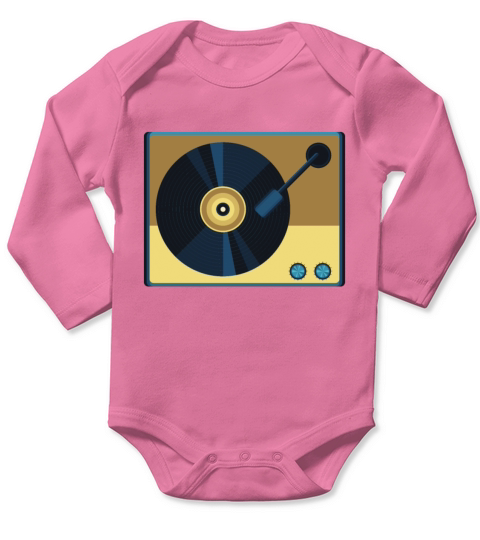 Vinyl Record Player Sketch Drawing Band Retro Vint Long Sleeve Baby One-Piece
