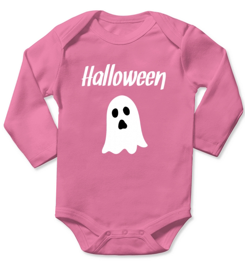 White Halloween Boo Ghost Long Sleeve Baby One-Piece