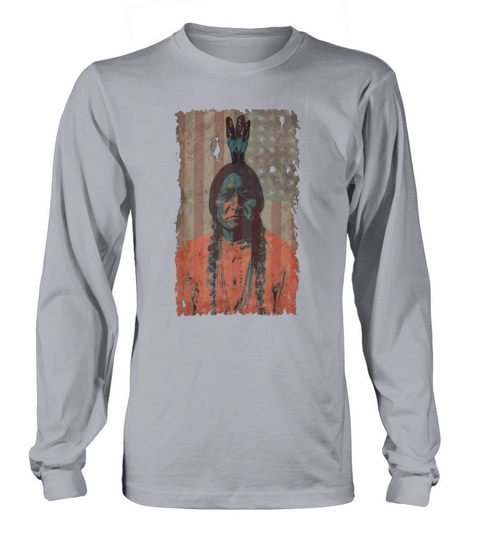 Native American Warrior USA Flag Retro shirt Long sleeved Unisex