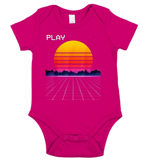 80s Neon Grid Sunset Vaporwave Synthwave Outrun T-Shirt Short Sleeve Baby One-Piece