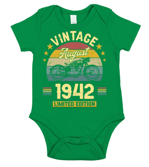 August 1942 80 Years Old Vintage 80th Birthday Short Sleeve Baby One-Piece