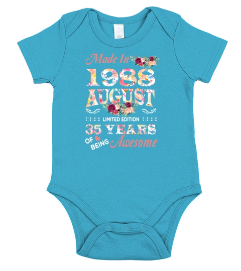 August 1988 Flower 35 Years Of Being Awesome Short Sleeve Baby One-Piece