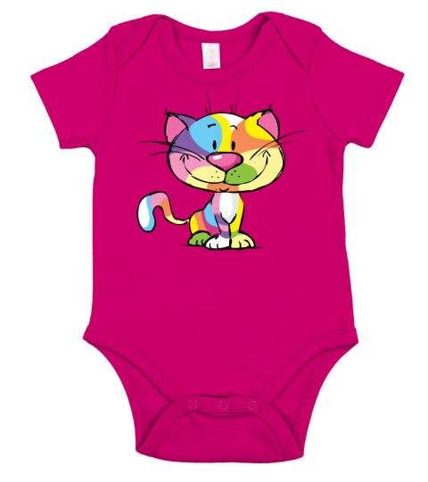 Cute Kitty Cartoon Colorful Pop Art Design Short Sleeve Baby One-Piece