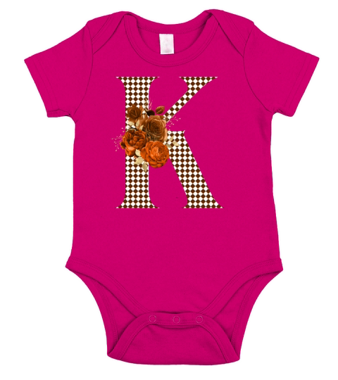 Harlequin Brown Floral Monogram Letter K Short Sleeve Baby One-Piece