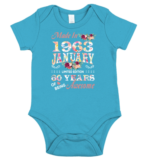 January 1963 Flower 60 Years Of Being Awesome Short Sleeve Baby One-Piece
