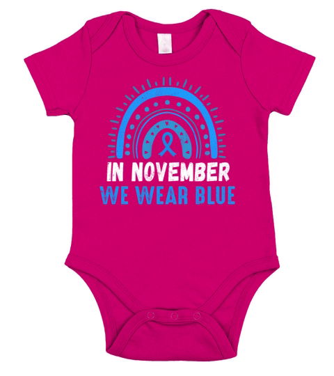 Rainbow Blue November Diabetes Awareness Month Short Sleeve Baby One-Piece