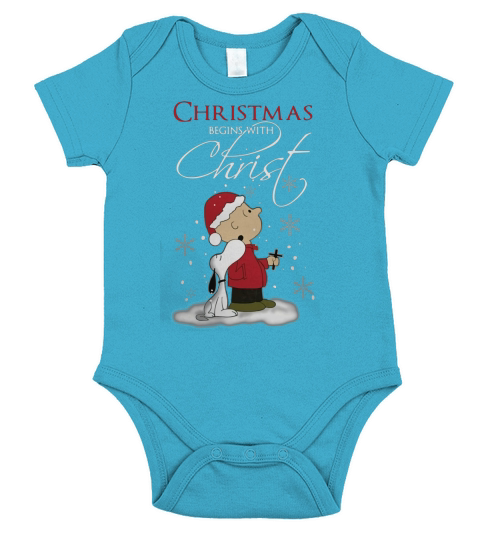 Snoopy and Charlie Christmas begins with Christ Short Sleeve Baby One-Piece
