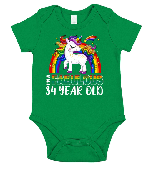 Unicorn Age 34 Years Gay Pride LGBT Pride Month Short Sleeve Baby One-Piece