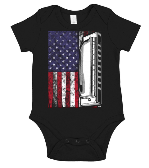 Vintage American Flag Harmonica Player Short Sleeve Baby One-Piece