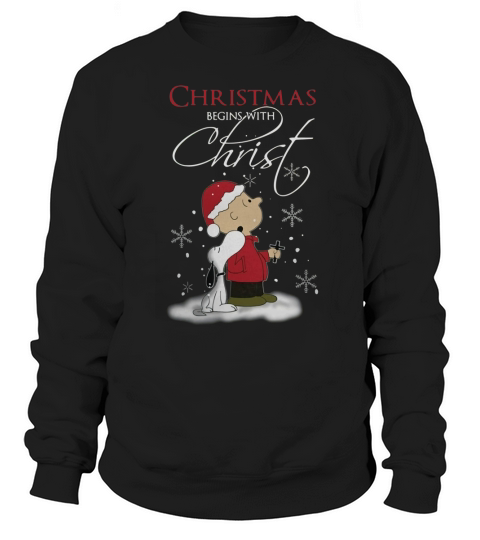 Snoopy and Charlie Christmas begins with Christ Sweatshirt Unisex