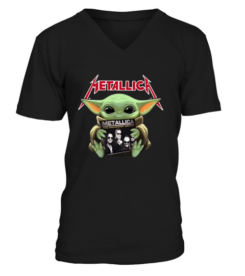 Baby Yoda hug Metallica V-Neck T-shirt