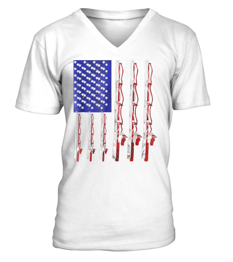 fishing flag shirt funny patriotic fathers day 4th of july V-Neck T-shirt