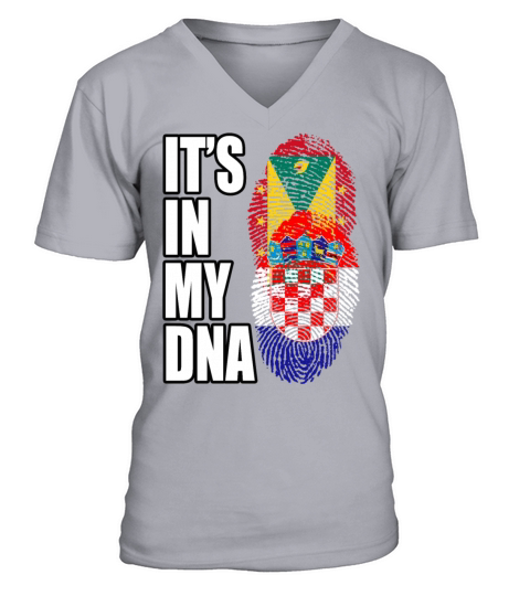 Grenadian And Croatian Mix Heritage DNA Flag V-Neck T-shirt