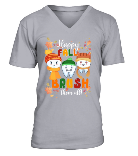 Happy Fall Brush Them All Maple Leaves Thankful V-Neck T-shirt