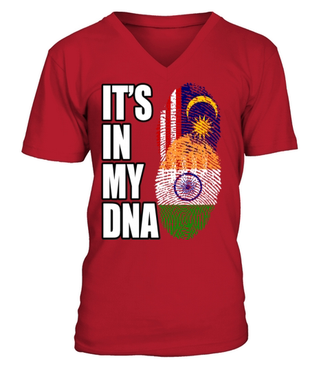 Malaysian And Indian Mix Heritage DNA Flag V-Neck T-shirt